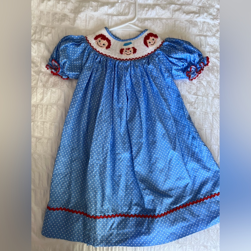 Raggedy Ann And Andy Smocked Dress Size 2T By Dibble Dabble - Picture 6 of 8